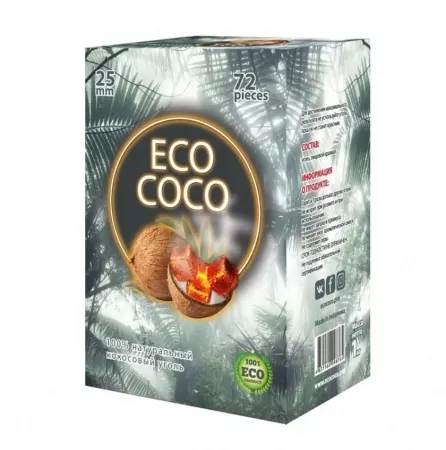 Уголь кокосовый Eco Coco 25мм 72шт