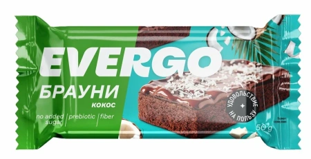 Пирожное протеиновое Evergo 50г Брауни с кокосом